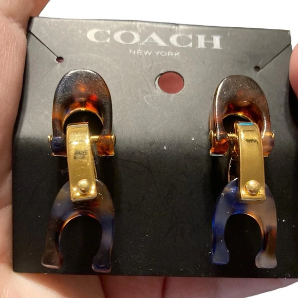 COACH Faux Tortoiseshell & Gold-Tone Signature Cs Drop Dangle Earrings NWT - Picture 2 of 6